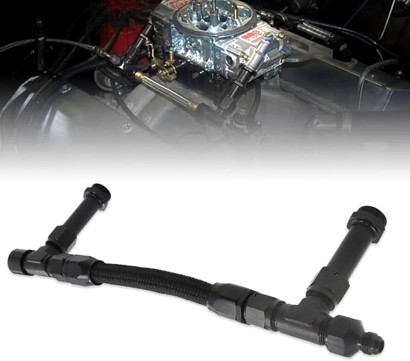 LVOUP 4150 Carburetor Fuel Line Kit 8AN Dual Feed Fuel Line to 7/8" Braided Dual Inlet Fuel Line Kit for Holley Black - Image 1